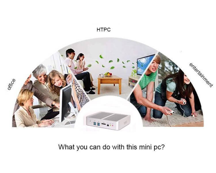Hystou FMP03B Fanless Mini PC Intel Broadwell Core&trade; i5-5200U 4G/128G Dual HDMI WIFI Dual 1000M LAN SATA WIFI Bluetooth