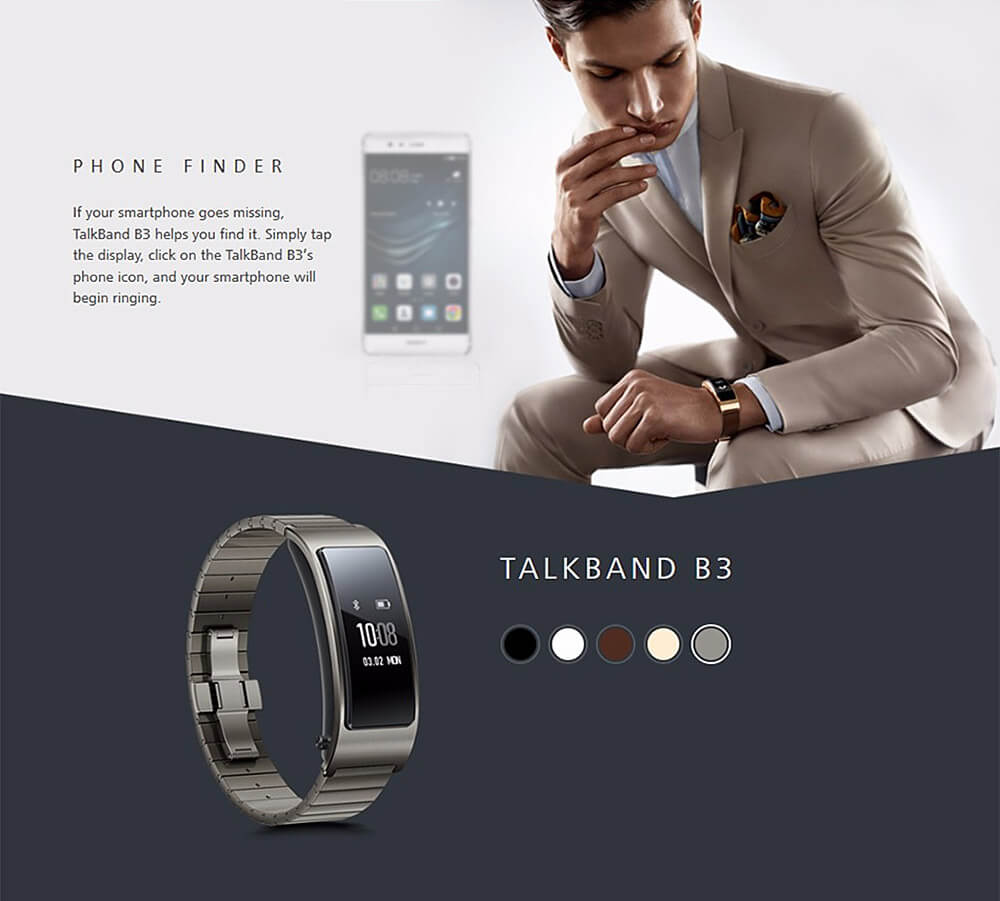Huawei TalkBand B3 Bluetooth 4.2 Headset Smart Bracelet 5 Modes Sports Fitness Tracker Call Reminder Anti-lost For Android iOS (Stainless Steel Strap) - Titanium
