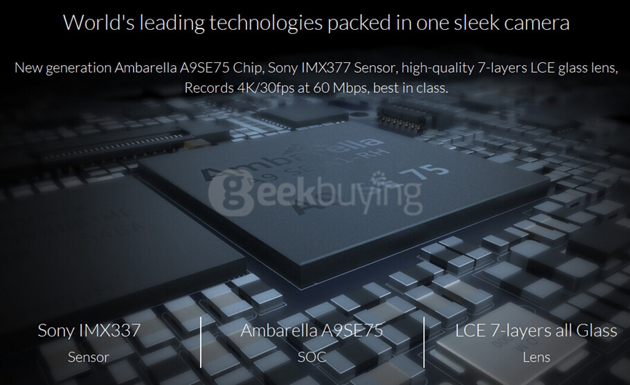 [Spain Stock] [Official International Version] Xiaoyi YI 4K Action Camera II 2.19 Retina Screen Ambarella A9SE75 Sony IMX377 12MP 155&lrm; Degree Wide Angle 1400mAh EIS LDC Sport Camera - Black