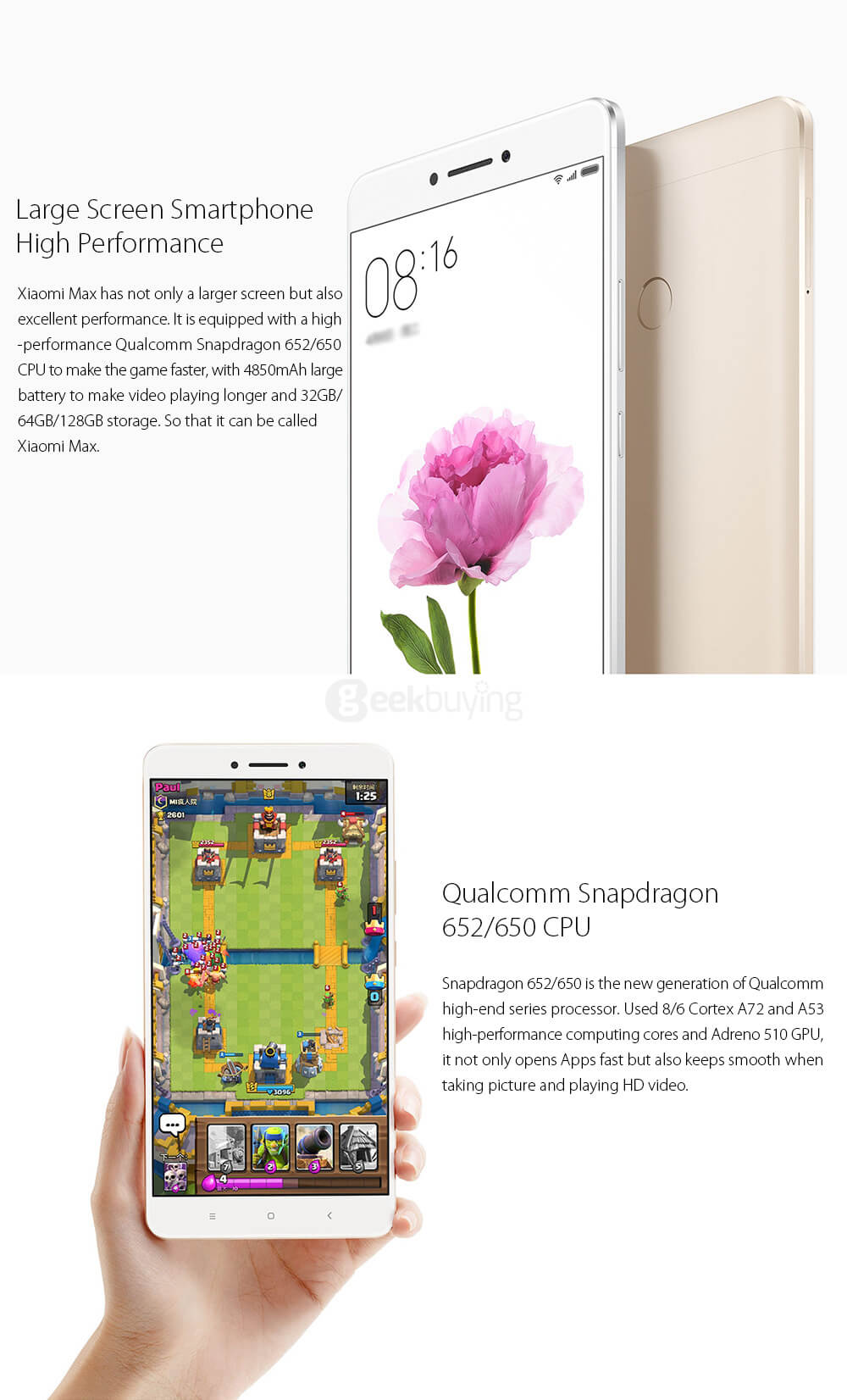 [HK Stock]Xiaomi Mi Max 6.44 Inch FHD 4GB 128GB MIUI V8 Smartphone 64bit Qualcomm Snapdragon 652 Octa Core 5.0MP 16.0MP TOUCH ID 4850mAh Battery IR Remote Control - Gold