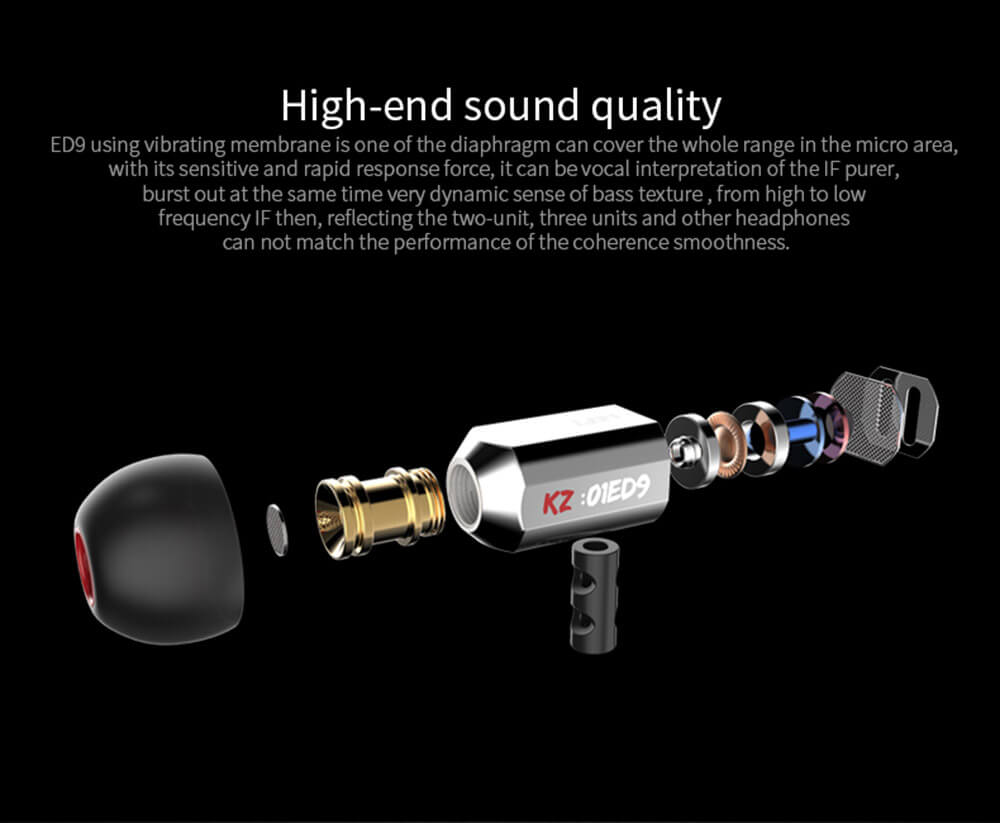 KZ-ED9 In-Ear 3.5mm Super Bass In-ear Earphones Microphone HiFi Earplug - Black