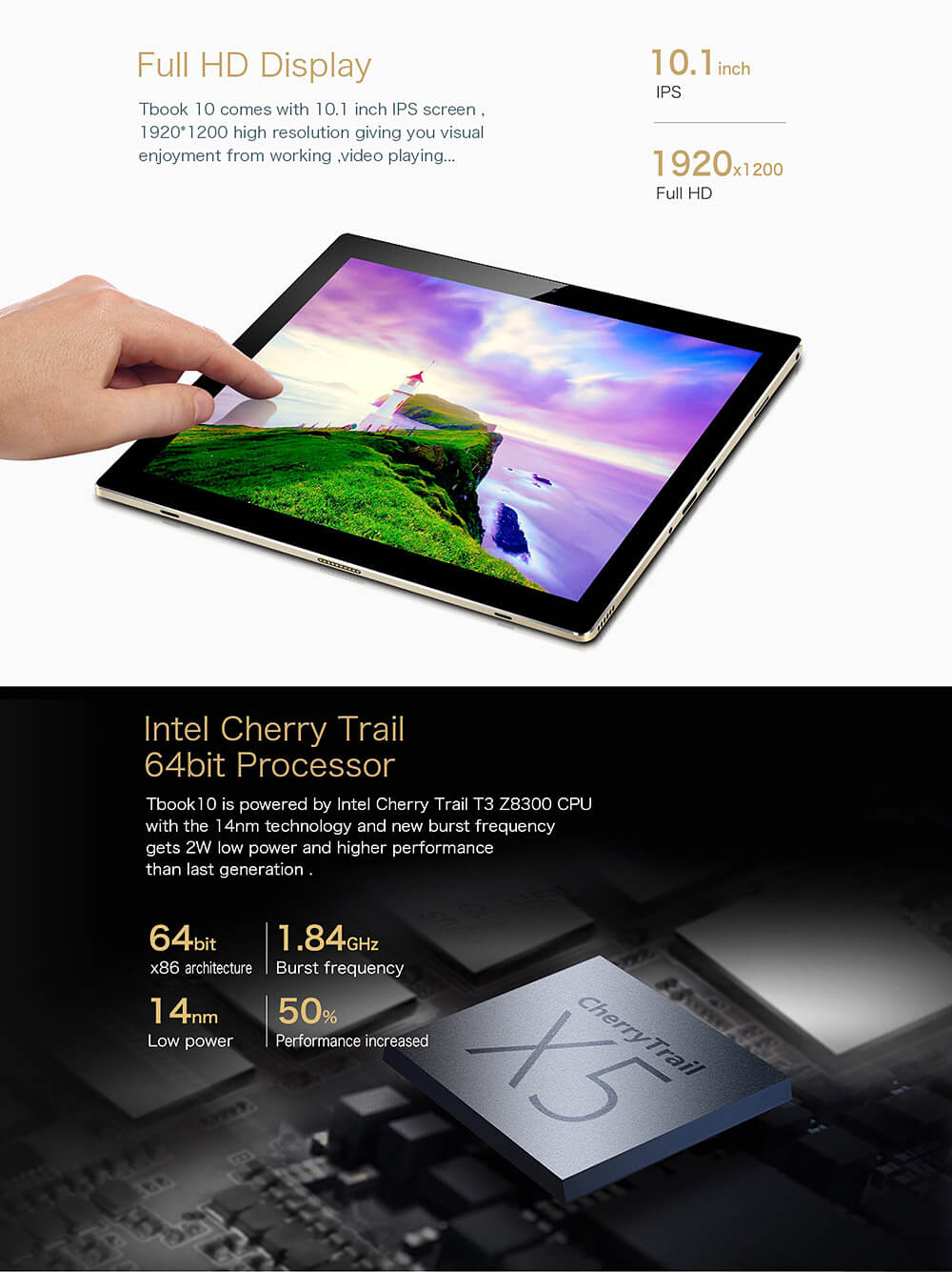 [Spain Stock]Teclast TBook 10 2in1 Tablet 10.1 inch Dual OS Windows 10 + Android 5.1 4GB/64GB Intel Cherry Trail Z8300 Quad Core 1.84GHz IPS 1920*1200 - Gold