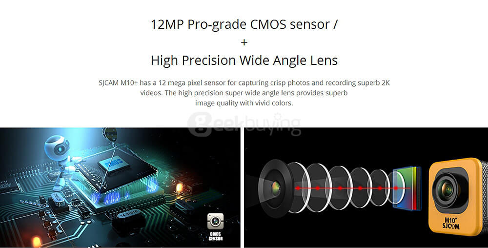 SJCAM M10 Plus Sports Camera DV 2K Resolution Novatek NTK96660 Chipset 170 Wide Angle Fisheyes Lens IP 86 Action Camera  -  Black