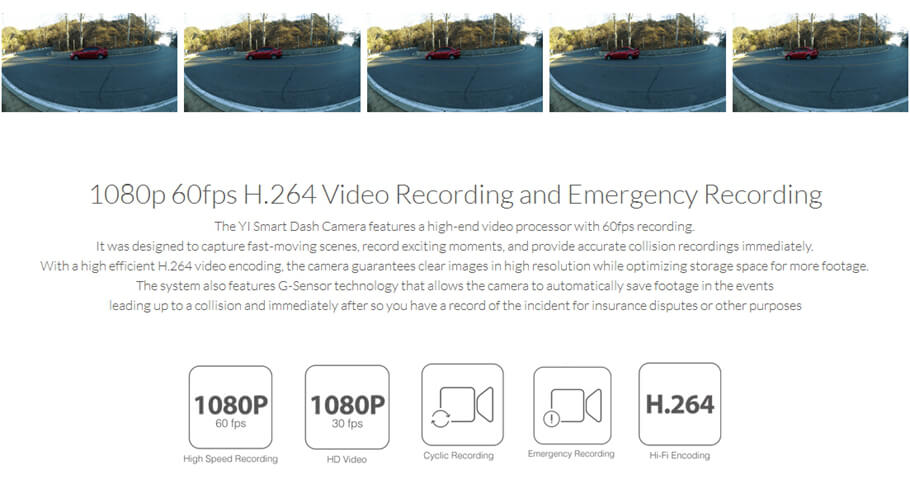 [International Edition] Xiaoyi Yi Smart Car DVR Dash Camera (Gold) + Car Suction Cup + 16GB Micro SD Card