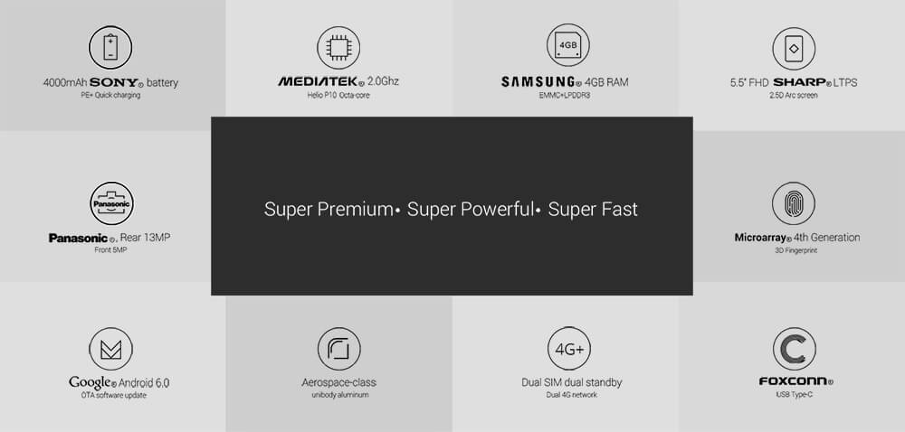 [HK Stock][Package B]UMI Super 5.5inch FHD Android 6.0 MTK6755 Octa core 2.0GHz 4GB RAM 32GB ROM Smartphone(Gray) + Back Case(Transparent) + Tempered Glass