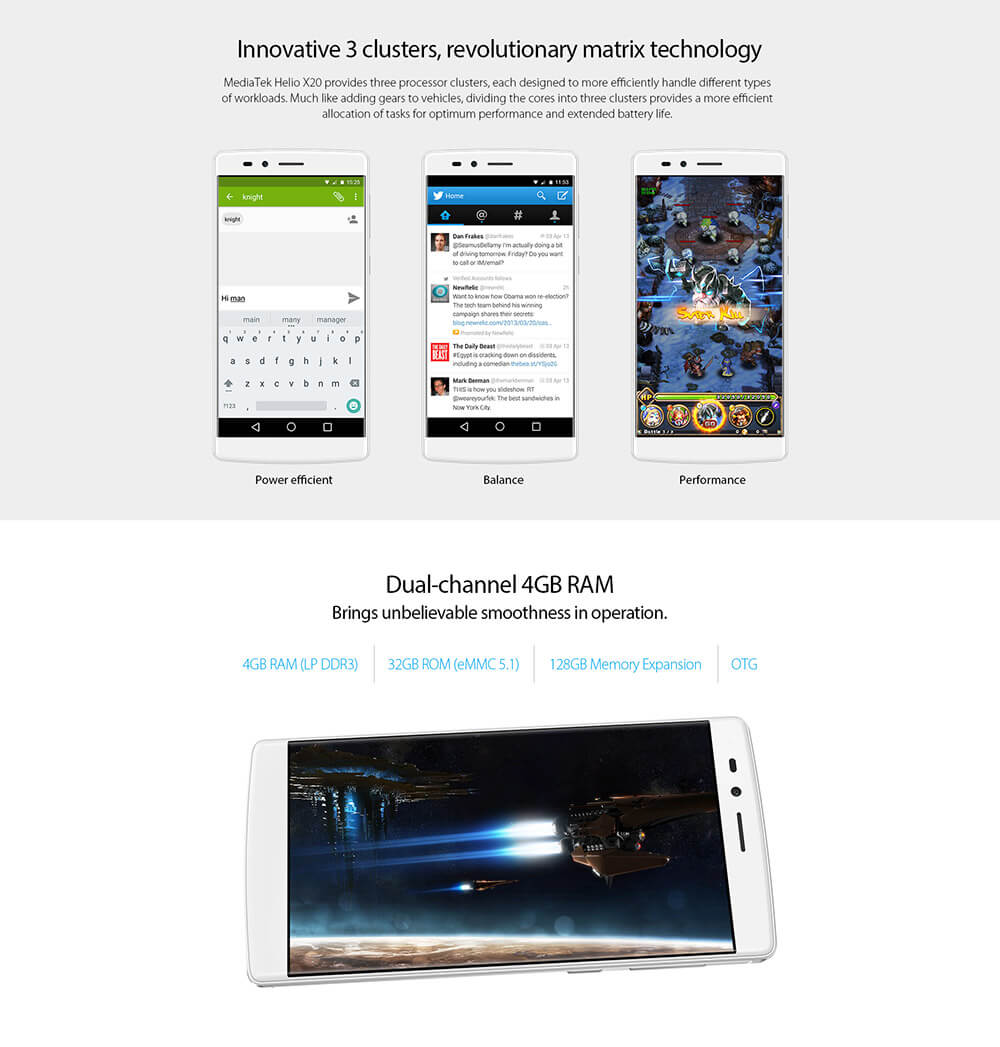 [HK Stock]Vernee Apollo Lite 5.5-Inch Android 6.0 Helio X20 MT6797 Deca Core 4GB+32GB Smartphone(Silver) + Leather Case(White) + Tempered Glass