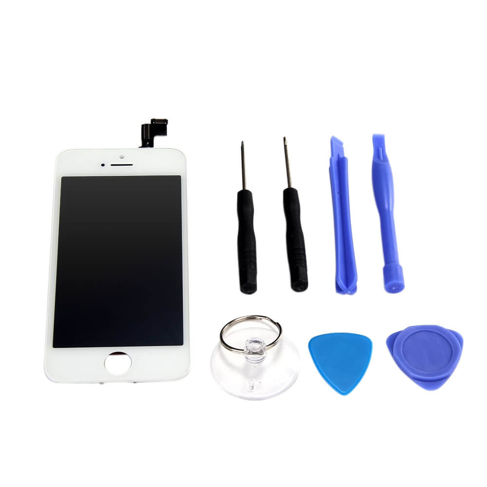 Touch Screen Digitizer LCD Display Glass Full Replacement Assembly With Repair Tool Kit For iPhone 5S - White