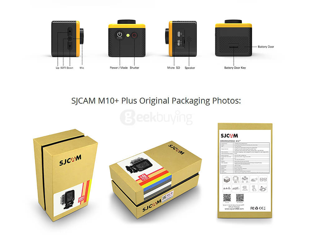 SJCAM M10 Plus Sports Camera DV 2K Resolution Novatek NTK96660 Chipset 170 Wide Angle Fisheyes Lens IP 86 Action Camera  -  Black