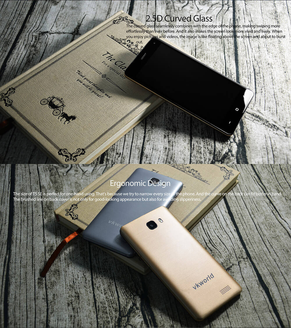 VKWORLD T5 SE 5.0inch IPS HD 4G Android 5.1 Smartphone MTK6735 Quad Core 1GB RAM 8GB ROM 1.0GHz 8.0MP+5.0MP Cameras Dual SIM GPS - Gray