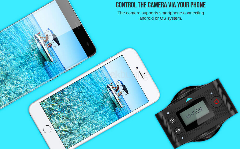 [HK Stock] Elephone ELECAM 360 Action Camera Mini VR Camera 360 Degrees SPCA6350M F2.0 Dual Lens OV4689 1080P 30fps Sport Camera - Black