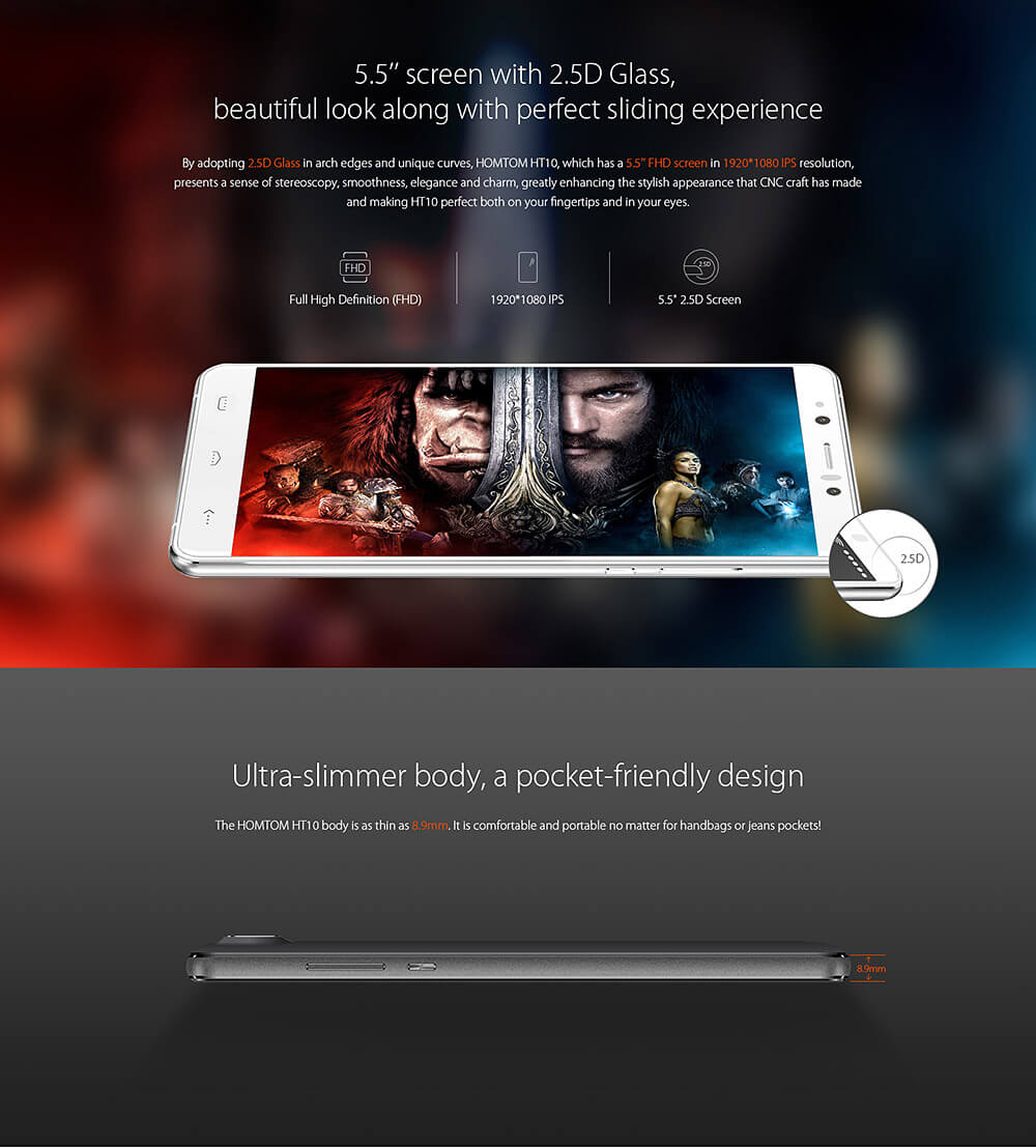 [HK Stock]HOMTOM HT10 5.5inch Android 6.0 Full Network 4G LTE Smartphone Helio X20 MT6797 Deca Core 4GB 32GB 8.0MP 21.0MP Iris Recognition OTG - White