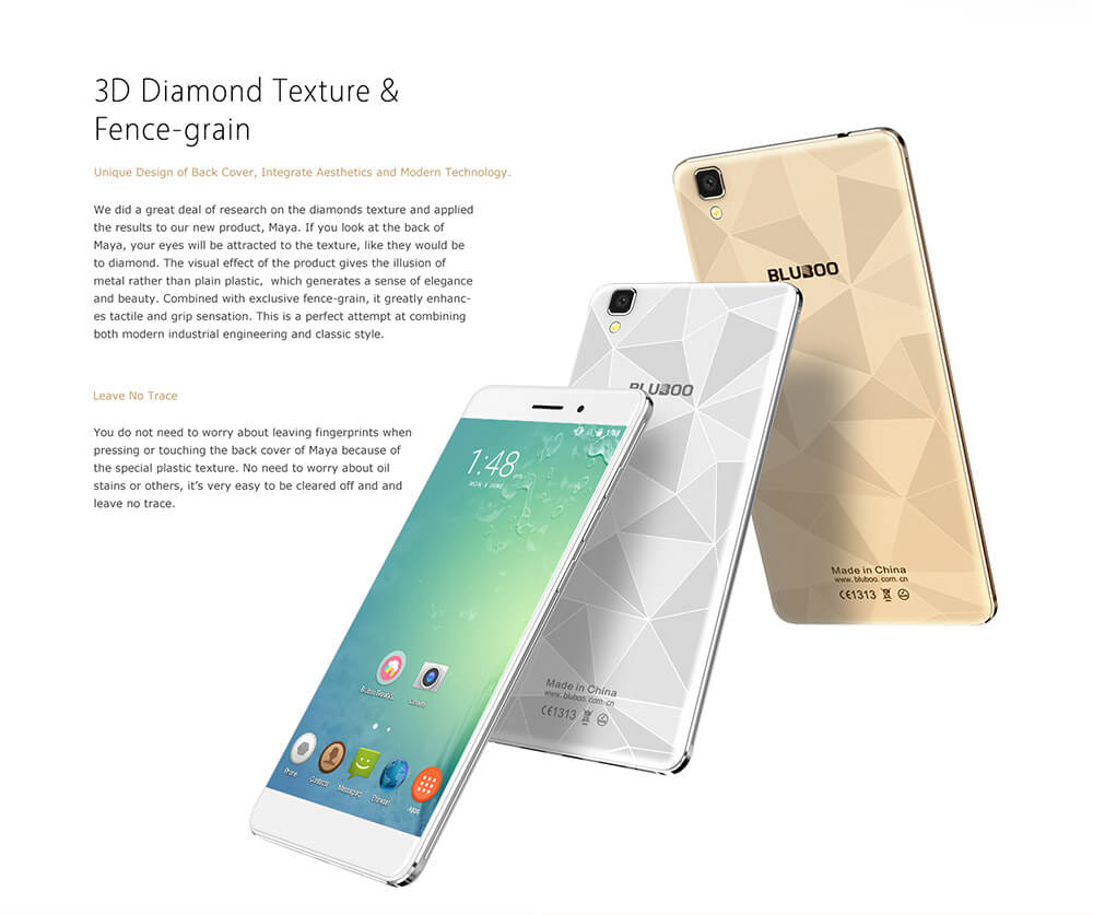 [HK Stock]BLUBOO Maya 5.5inch HD Android 6.0 3G Smartphone MT6580 64bit Quad Core 2GB+16GB 8.0MP+13.0MP IP63 3000mAh WIFI GPS - Gold