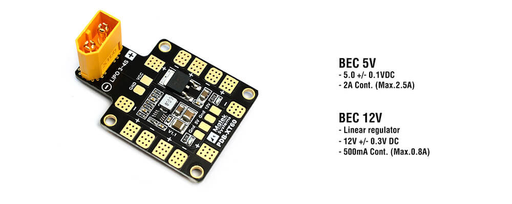 Matek PDB-XT60 Power Distribution Board W/ BEC 5V & 12V 2oz Copper For RC Multirotors