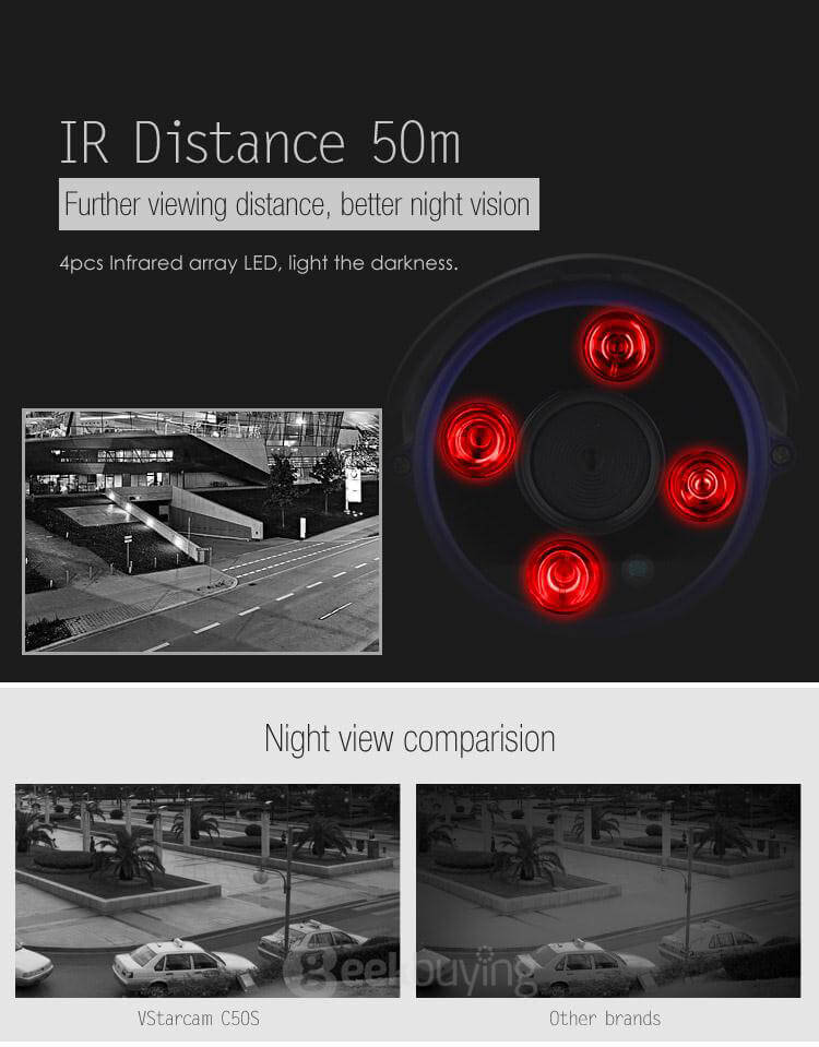 VStarcam C50S 1080P Outdoor IP Camera IP66 Waterproof Security Surveillance Camera Dual IR ONVIF