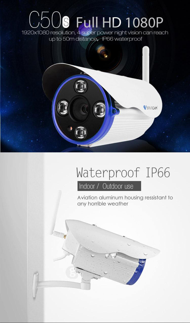 VStarcam C50S 1080P Outdoor IP Camera IP66 Waterproof Security Surveillance Camera Dual IR ONVIF