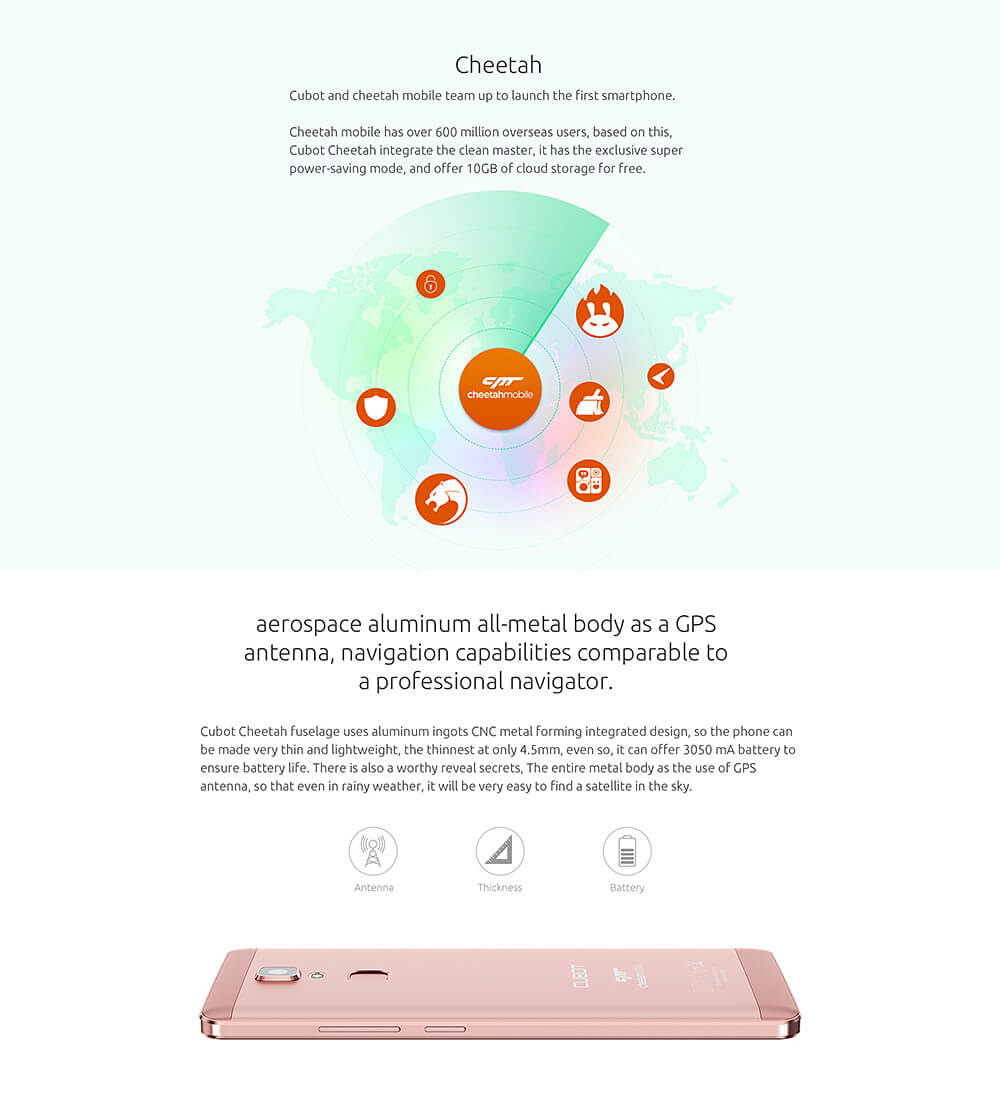 [HK Stock]CUBOT CHEETAH 5.5inch 2.5D FHD 4G LTE Android 6.0 Smartphone MTK6753A Octa Core 3GB 32GB 13.0MP Touch ID Gyroscope Hotknot OTG Metal Body - Rose Gold