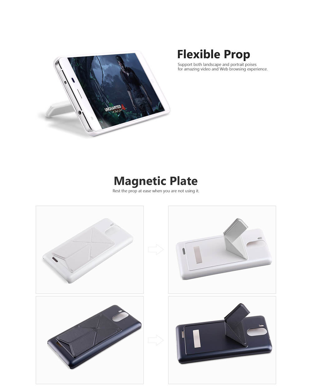 Protective Foldable Holder Phone Case Back Cover Shell Stents Stand Support Case For ULEFONE POWER - Black