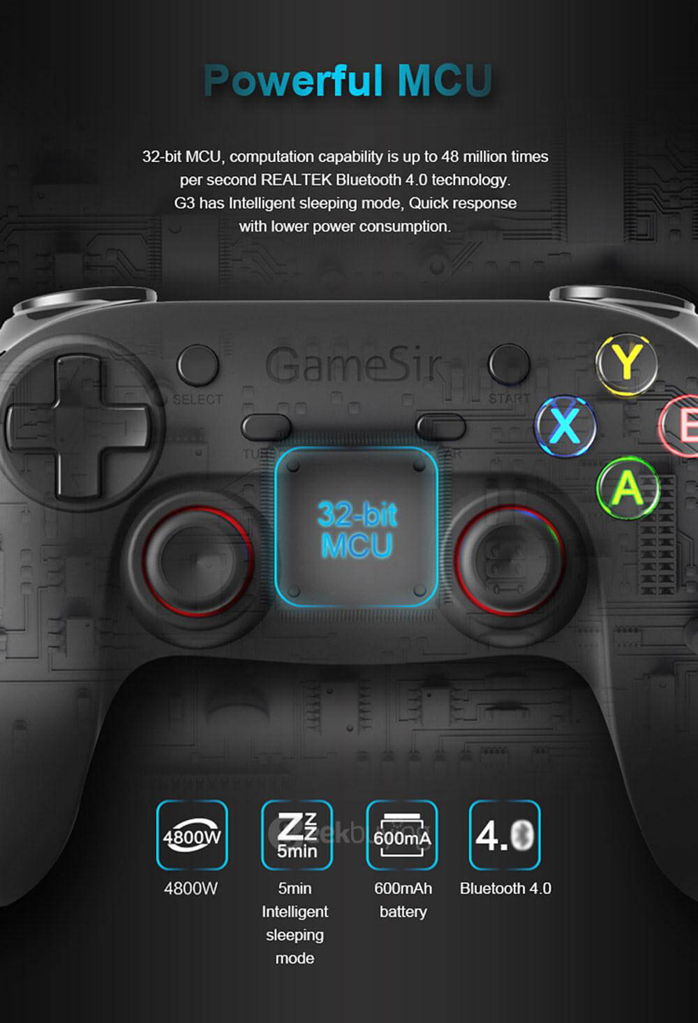 GameSir G3s Enhanced Edition Wireless Gamepad 2.4GHz Bluetooth 4.0 Connection Game Controller for iOS/Android/Windows/PS3 - Black