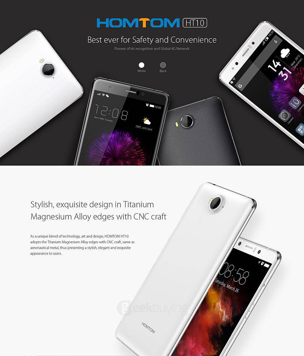 [HK Stock]HOMTOM HT10 5.5inch Android 6.0 Full Network 4G LTE Smartphone Helio X20 MT6797 Deca Core 4GB 32GB 8.0MP 21.0MP Iris Recognition OTG - Black