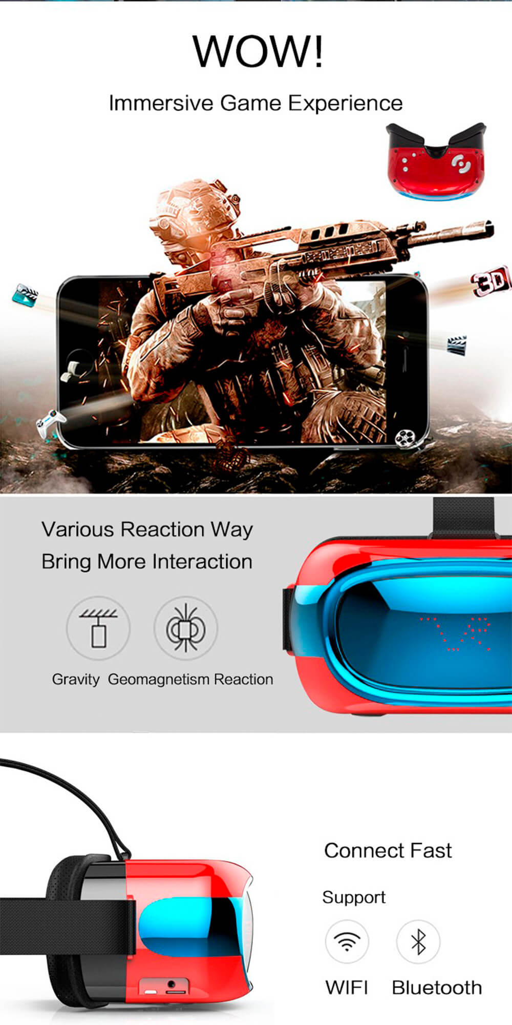 EVR01 RK3126 Quad Core ARM Cortex-A7 1.3GHz 1G/8G FOV90 All In One VR Virtual Reality Headset - White