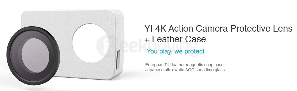 [HK Stock] Original Protective Leather Cover Skin (Black) + UV Protective Lens Cover for Xiaoyi YI 4K+ / YI 4K