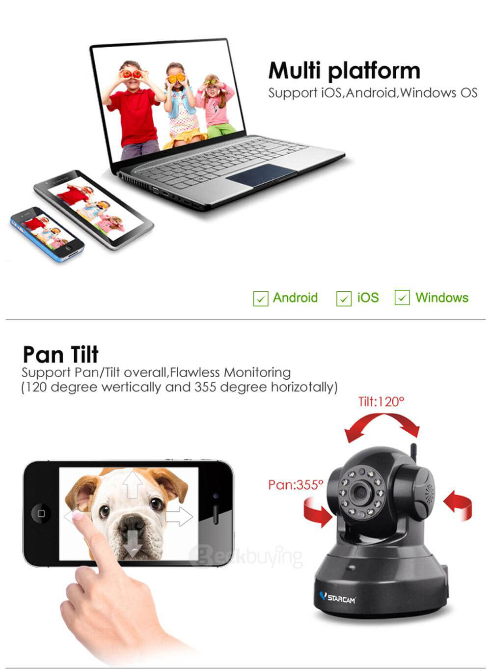 VStarcam C7837WIP IP Camera ONVIF/RTSP Protocol Multi Stream H.264 720P HD Camera - Black