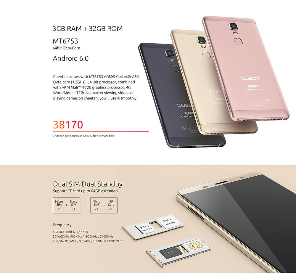 [HK Stock]CUBOT CHEETAH 5.5inch 2.5D FHD 4G LTE Android 6.0 Smartphone MTK6753A Octa Core 3GB 32GB 13.0MP Touch ID Gyroscope Hotknot OTG Metal Body - Rose Gold