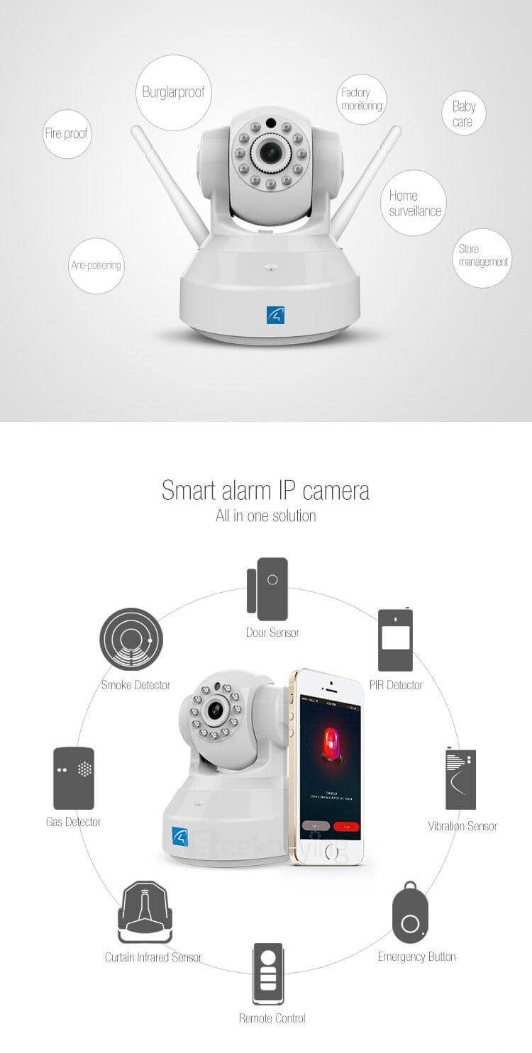 Vstarcam Eye4 C7837WIP-AR IP Camera 720P Wireless Network Intelligent Home Security Alarm System - Black