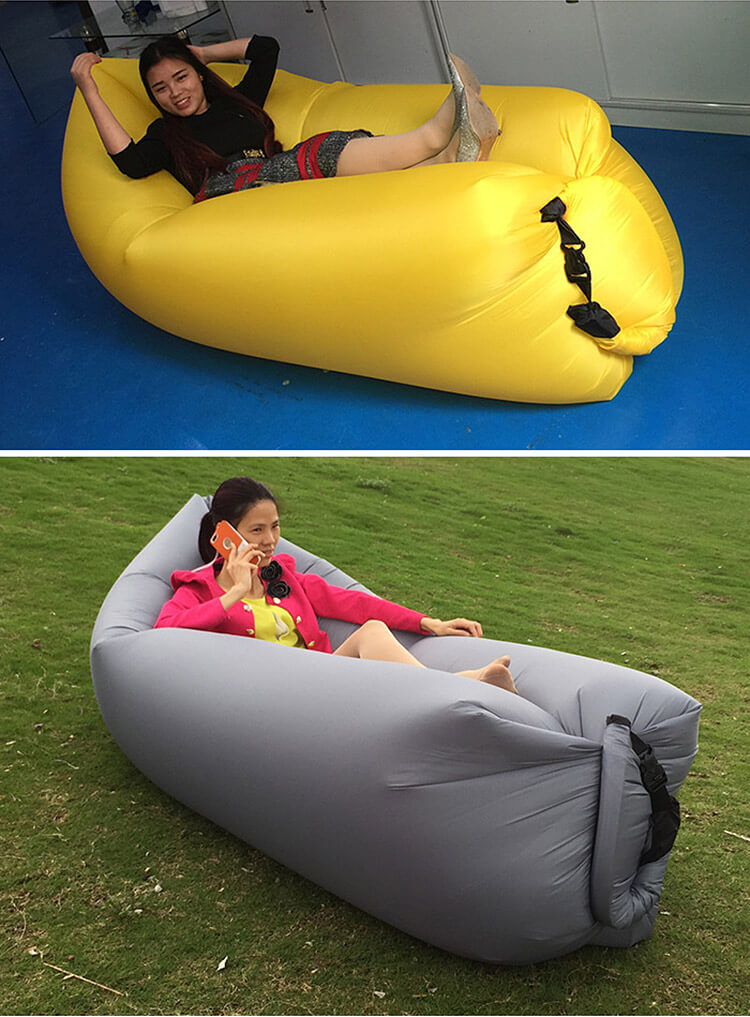 Inflatable Folding Sleeping Bag Camping Sofa Portable Beach Nylon Lazy Chair - Neon Green