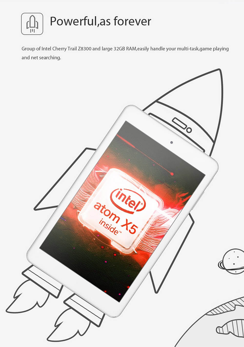 Cube iWork8 Air Tablet 8 inch Intel Cherry Trail Z8300 Dual OS Windows 10 + Android 5.1 2GB/32GB Quad Core 1.84Ghz IPS 1920*1200 - White