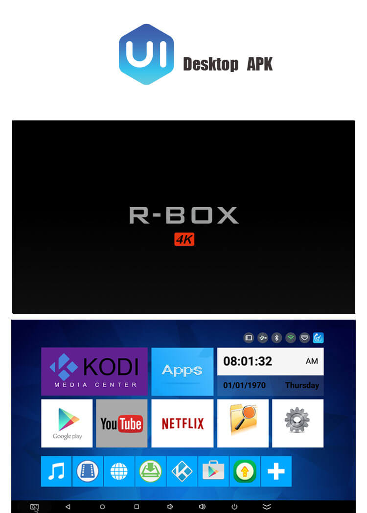 R-BOX Android 5.1.1 RK3229 2G/8G KODI 16.1 Pre-installed 4K TV BOX Bluetooth4.0 HDMI with DLNA LED Display - Silver