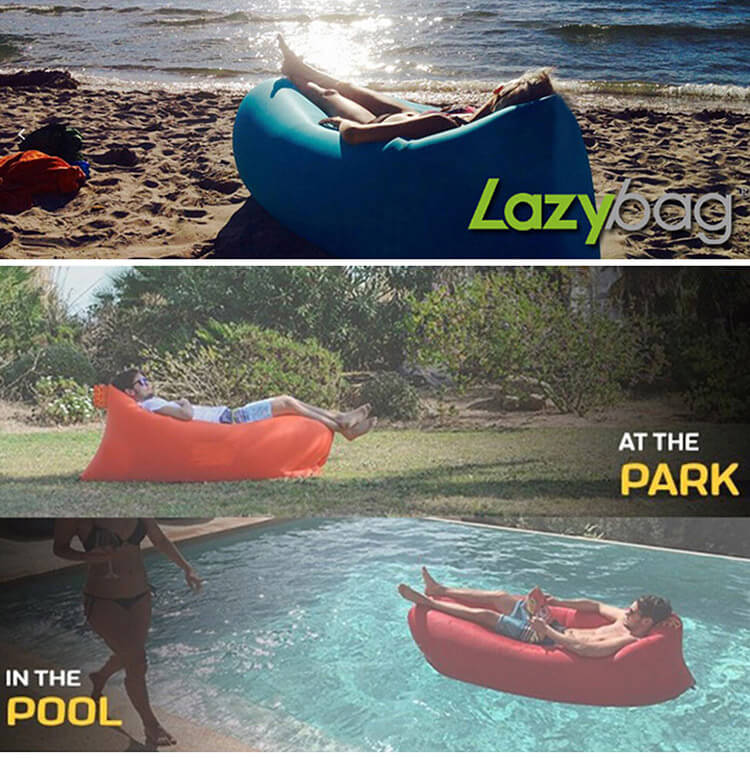 Inflatable Folding Sleeping Bag Camping Sofa Portable Beach Nylon Lazy Chair - Red