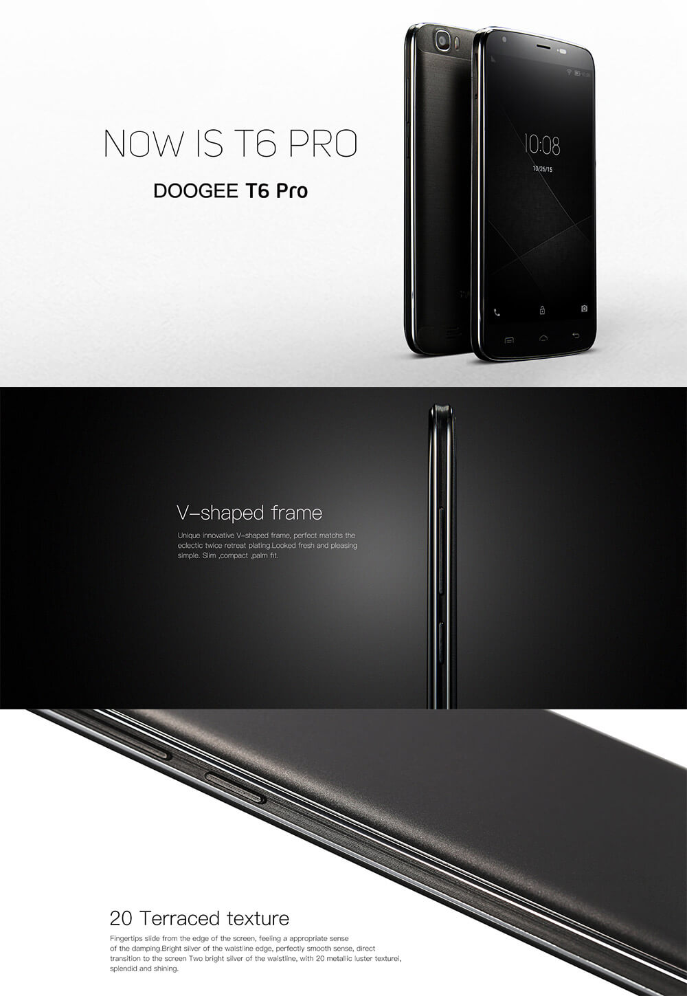 [HK Stock]DOOGEE T6 Pro 5.5inch IPS HD 4G LTE 6250mAh Battery Android 6.0 Smartphone MT6753 64-bit Octa Core 3GB 32GB 13.0MP Fast Charge OTG - Black