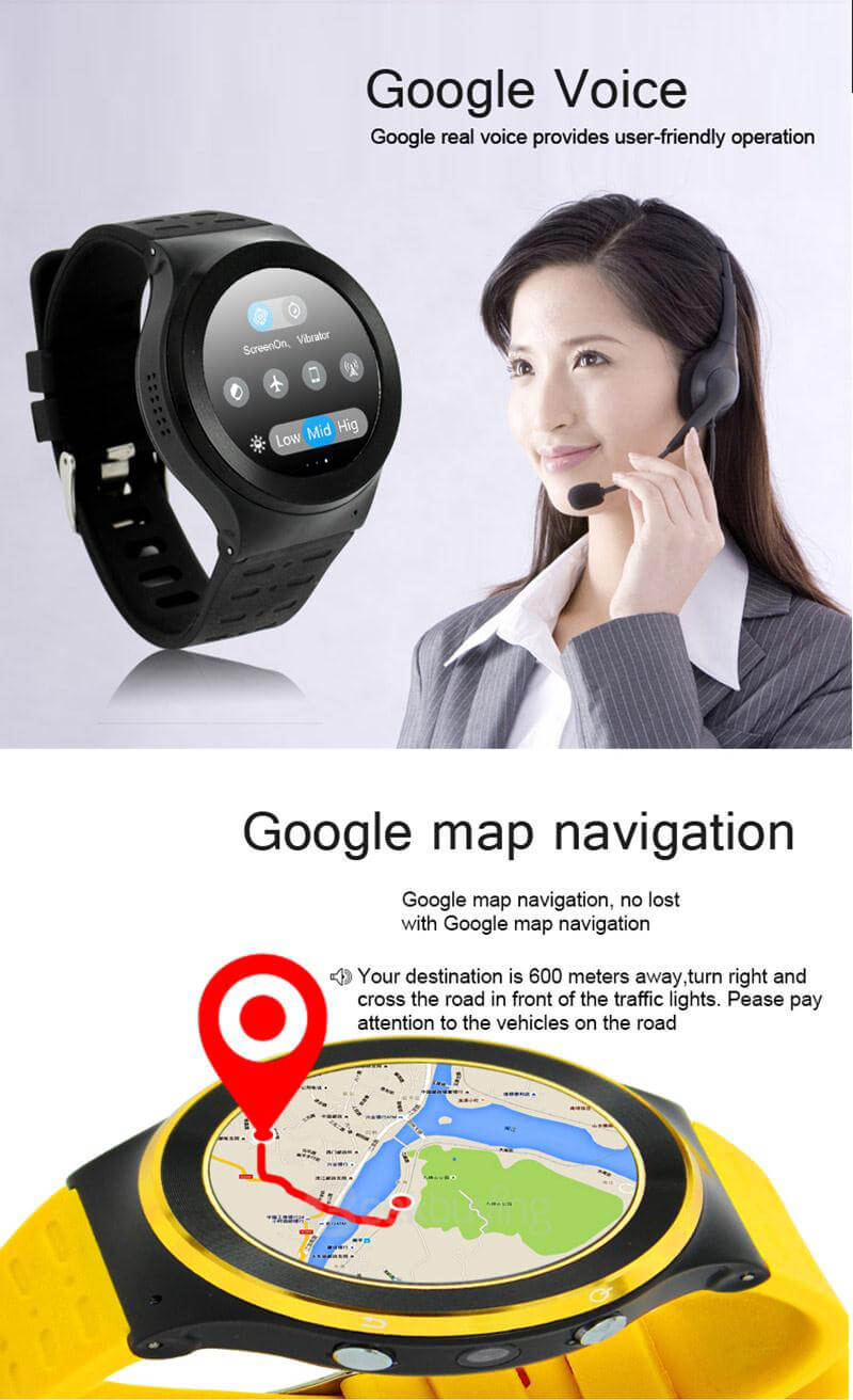 ZGPAX S99 3G Smartwatch Phone Android 5.1 OS 1.33 inch MTK6580 Quad Core 1.3GHz 512MB RAM 8GB ROM Google Play GPS Bluetooth 4.0 WiFi - Black-silver