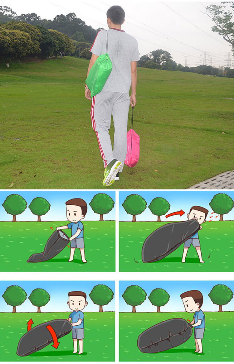 Inflatable Folding Sleeping Bag Camping Sofa Portable Beach Nylon Lazy Chair - Neon Green