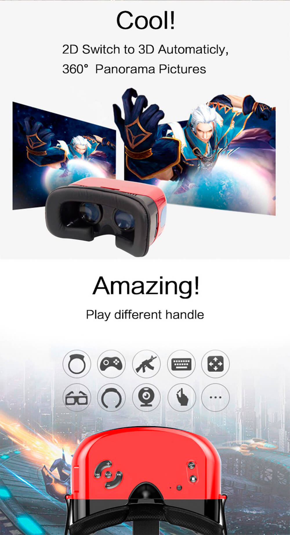 EVR01 RK3126 Quad Core ARM Cortex-A7 1.3GHz 1G/8G FOV90 All In One VR Virtual Reality Headset - White