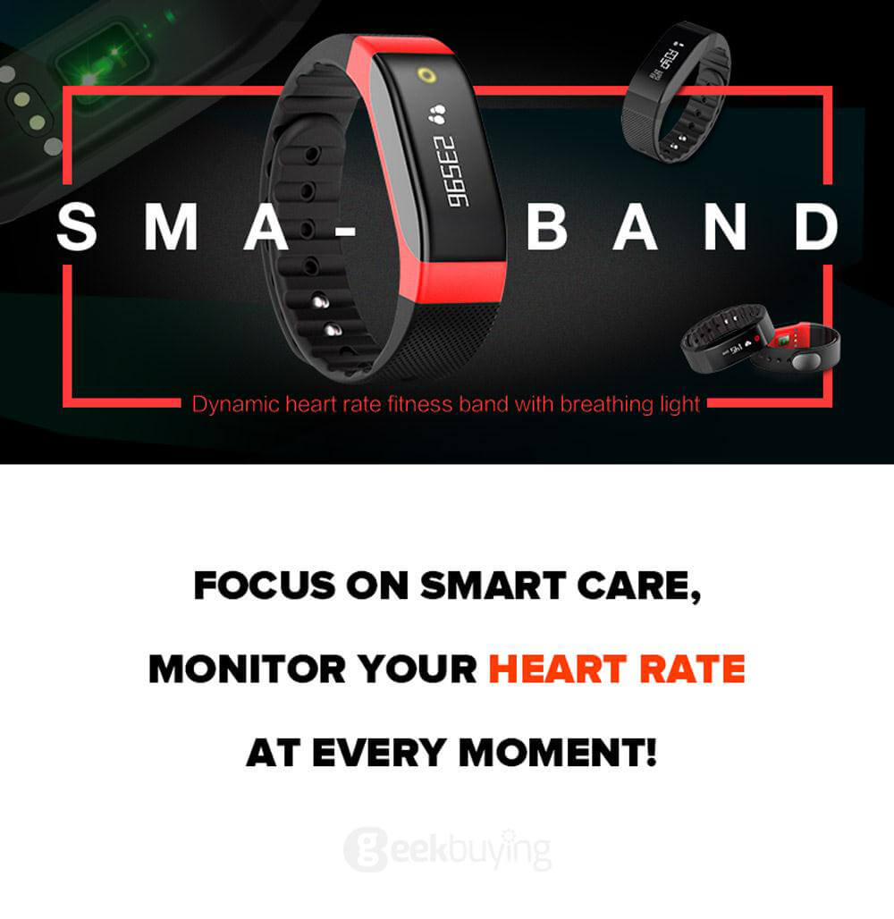 SMA-BAND Bluetooth 4.0 Smart Bracelet Heart Rate Monitor/ Sleep Activity Tracker/ Colorful Breathing Light/ IP65 Waterproof for iOS Android - Purple