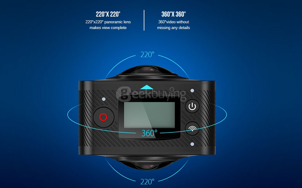 [HK Stock] Elephone ELECAM 360 Action Camera Mini VR Camera 360 Degrees SPCA6350M F2.0 Dual Lens OV4689 1080P 30fps Sport Camera - Black
