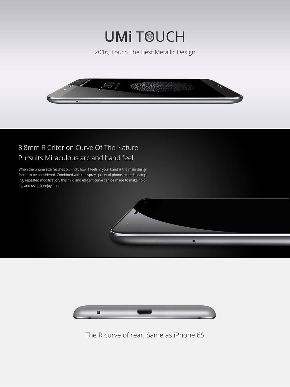 [HK Stock] UMI TOUCH 5.5inch 2.5D LTPS FHD Android 6.0 4G LTE Smartphone 4000mAH 3GB 16GB MTK6753 Octa Core 13MP Metal Unibody Front Fingerprint Scanner - Silver