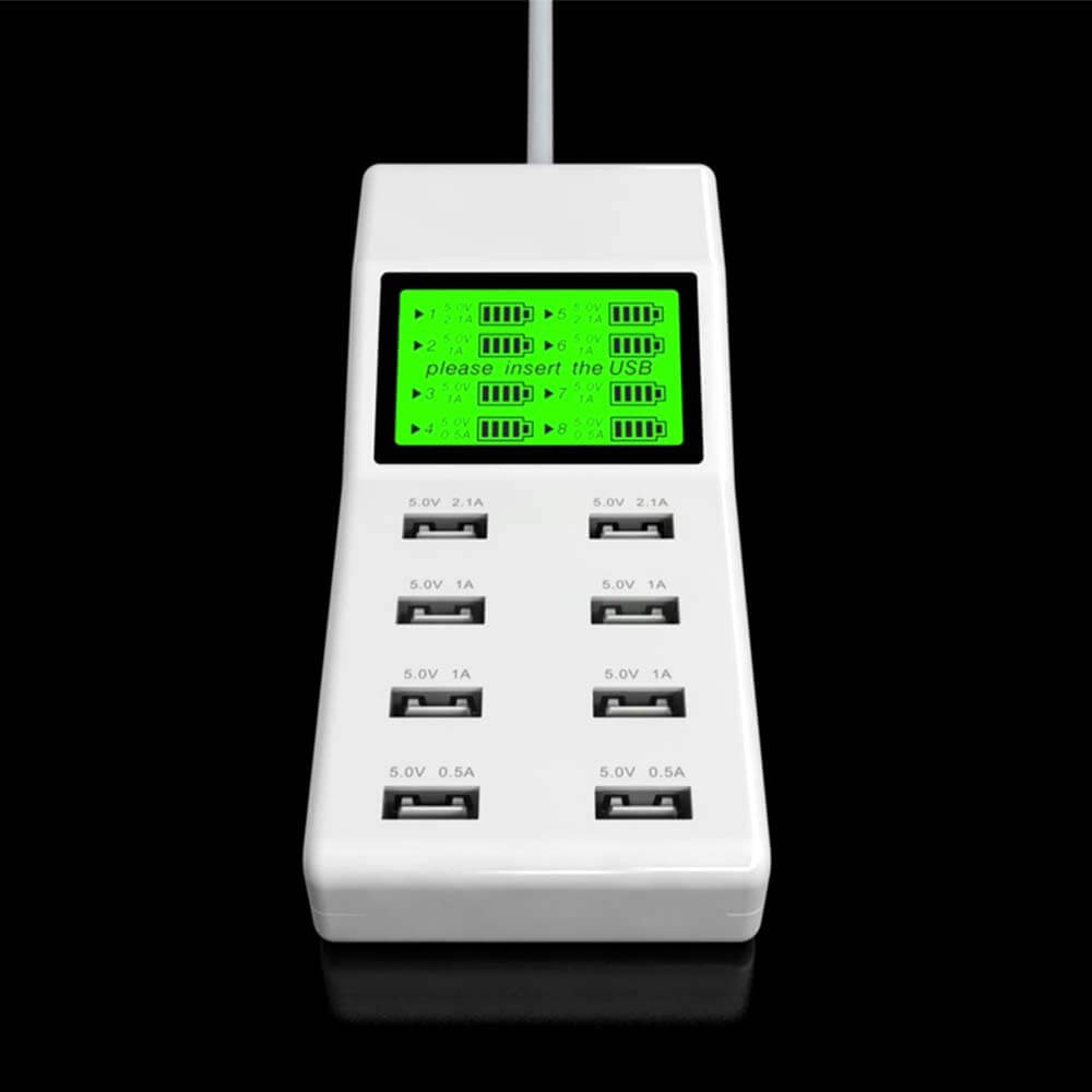 8 Ports USB Wall Charger 9.2A Smart Desktop Charging Station Hub LCD Display - US Plug