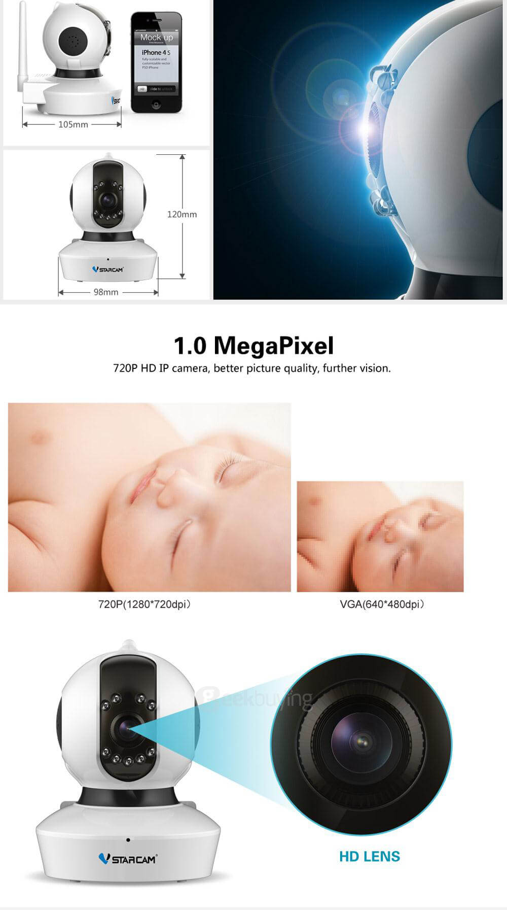 Vstarcam C7823WIP IP Camera 1.0MP H.264 720P HD Camera ONVIF Protocol Night Vision Wireless Network Camera