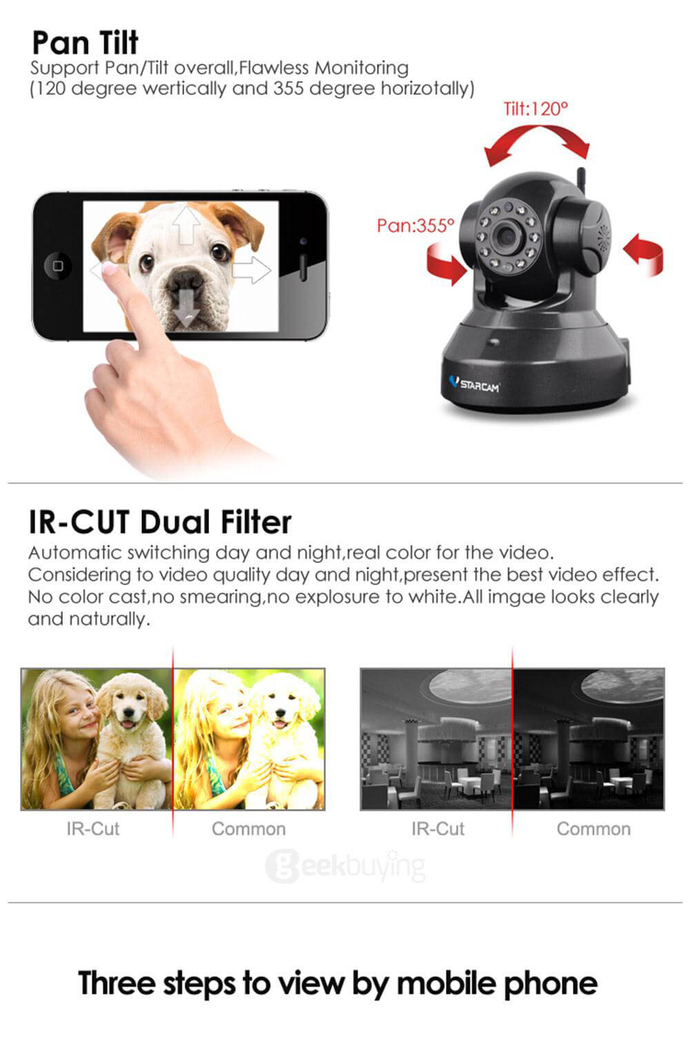 VStarcam C7837WIP IP Camera ONVIF/RTSP Protocol Multi Stream H.264 720P HD Camera - White