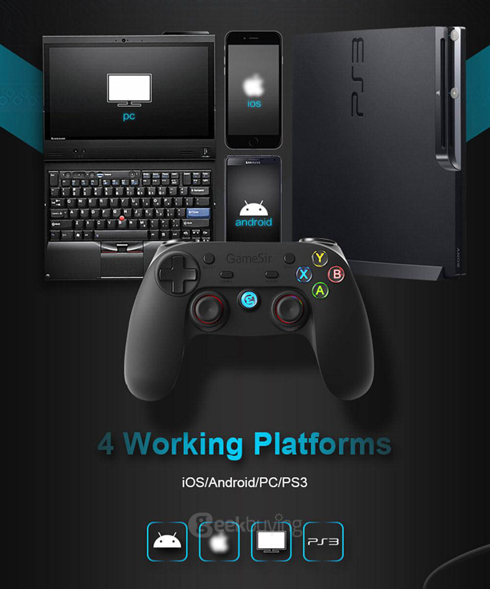 GameSir G3s Enhanced Edition Wireless Gamepad 2.4GHz Bluetooth 4.0 Connection Game Controller for iOS/Android/Windows/PS3 - Black