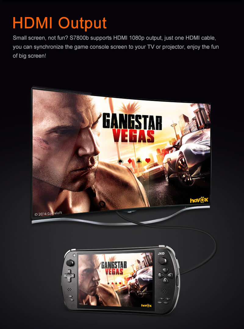 JXD S7800B 7 Inch Android 4.4 2GB/16GB GamePad Rockchip RK3188 Quad Core 1.4GHz Handheld Game Console IPS 1280*800 HDMI - Black