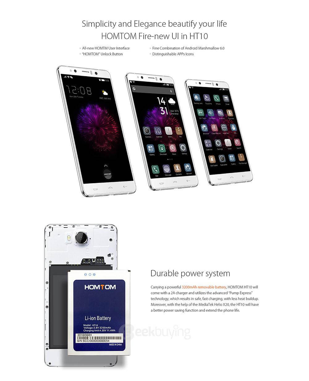 [HK Stock]HOMTOM HT10 5.5inch Android 6.0 Full Network 4G LTE Smartphone Helio X20 MT6797 Deca Core 4GB 32GB 8.0MP 21.0MP Iris Recognition OTG - Black