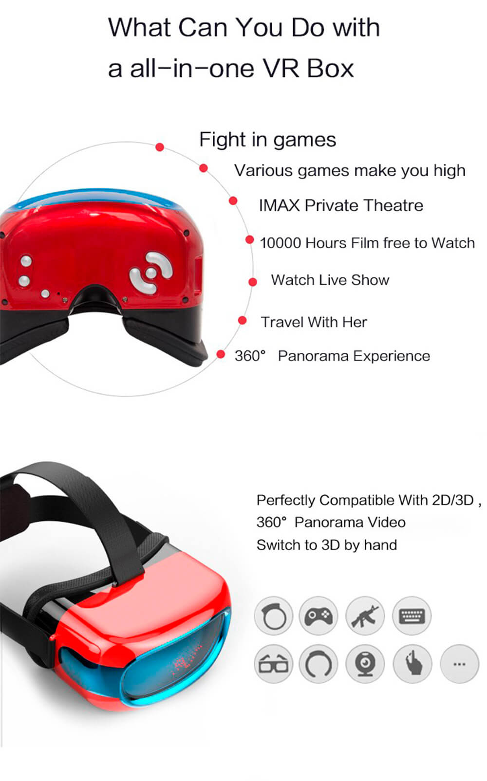 EVR01 RK3126 Android 5.1 All In One VR Headset Red