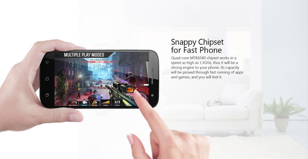 [HK Stock]Ulefone U007 5.0inch HD Screen Android 6.0 3G Smartphone MT6580A 64bit Quad Core 1GB RAM 8GB ROM 5.0MP+13.0MP Air Gestures WIFI GPS - Gray
