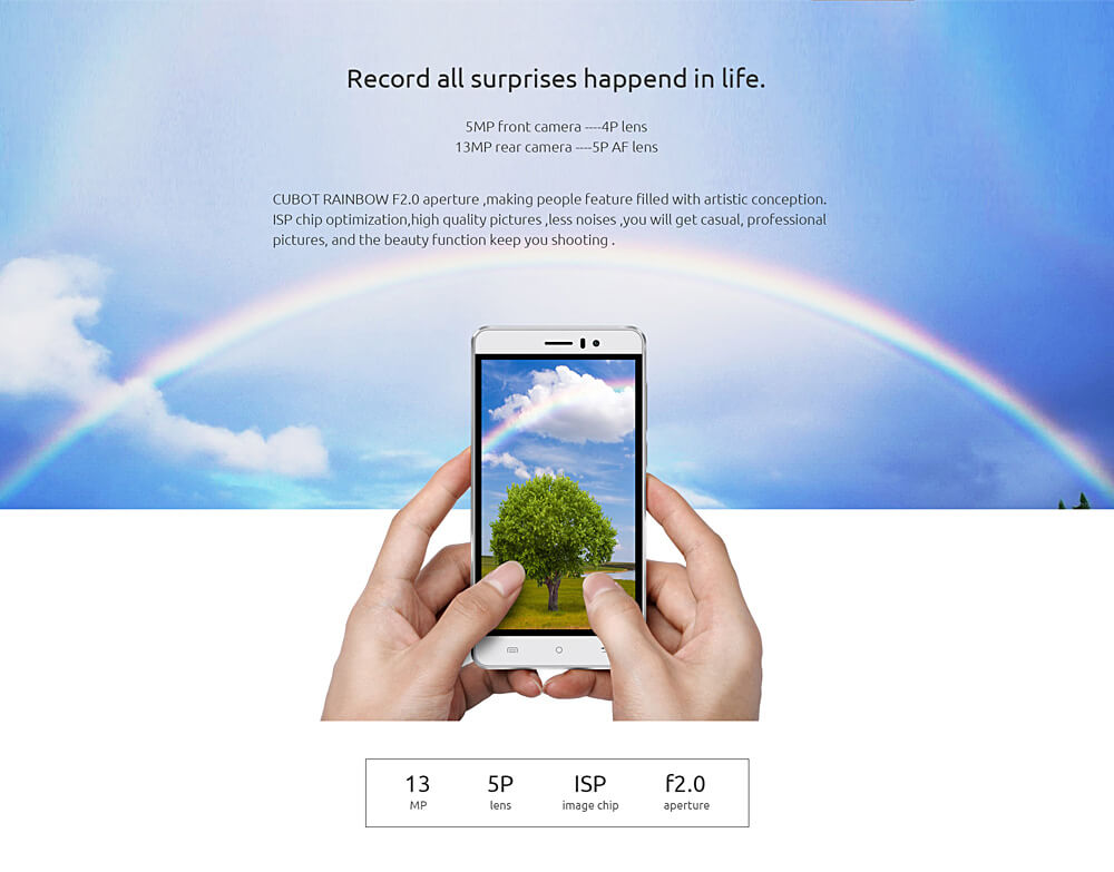 [HK Stock]CUBOT RAINBOW 5.0inch HD Screen 3G Android 6.0 OS Smartphone MT6580 Quad Core 1.3GHz 1GB RAM 16GB ROM 13.0MP Camera OTG Google Play - Black
