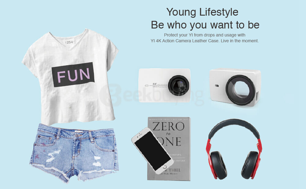 [HK Stock] Original Protective Leather Cover Skin (Black) + UV Protective Lens Cover for Xiaoyi YI 4K+ / YI 4K