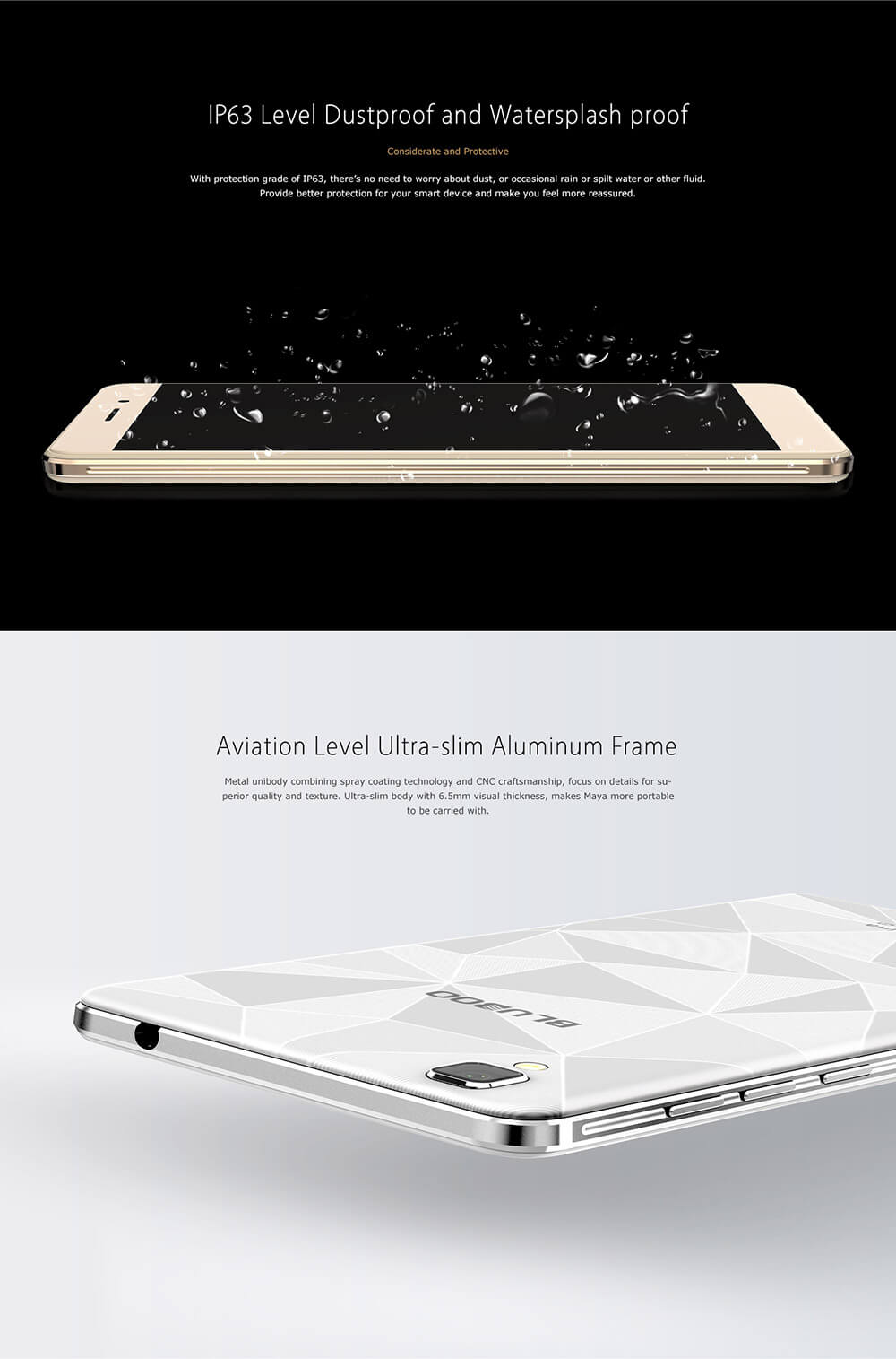 [HK Stock]BLUBOO Maya 5.5inch HD Android 6.0 3G Smartphone MT6580 64bit Quad Core 2GB+16GB 8.0MP+13.0MP IP63 3000mAh WIFI GPS- Gray